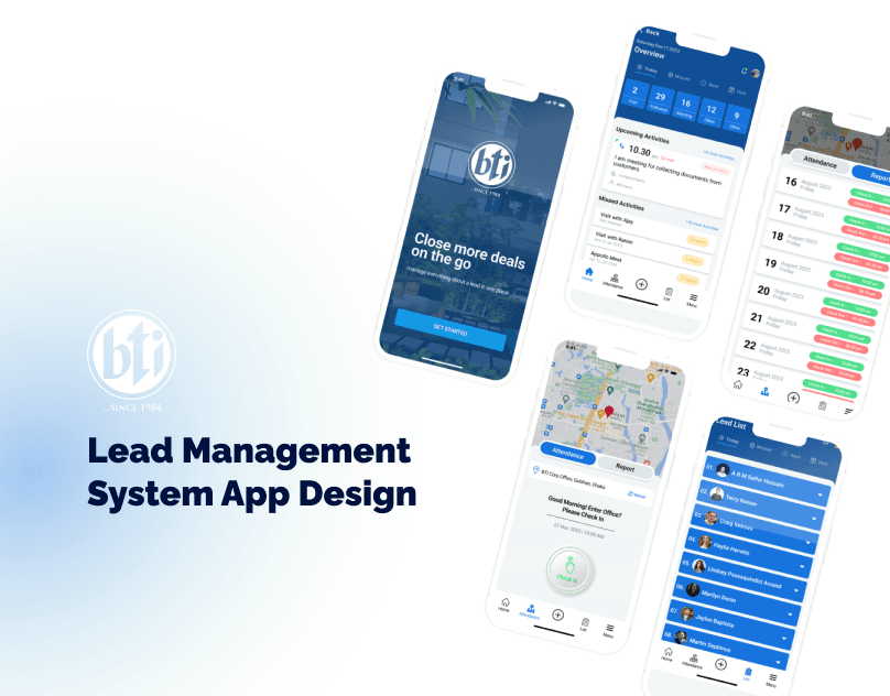 BTI Lead Management — attendance, lead list and reporting screens