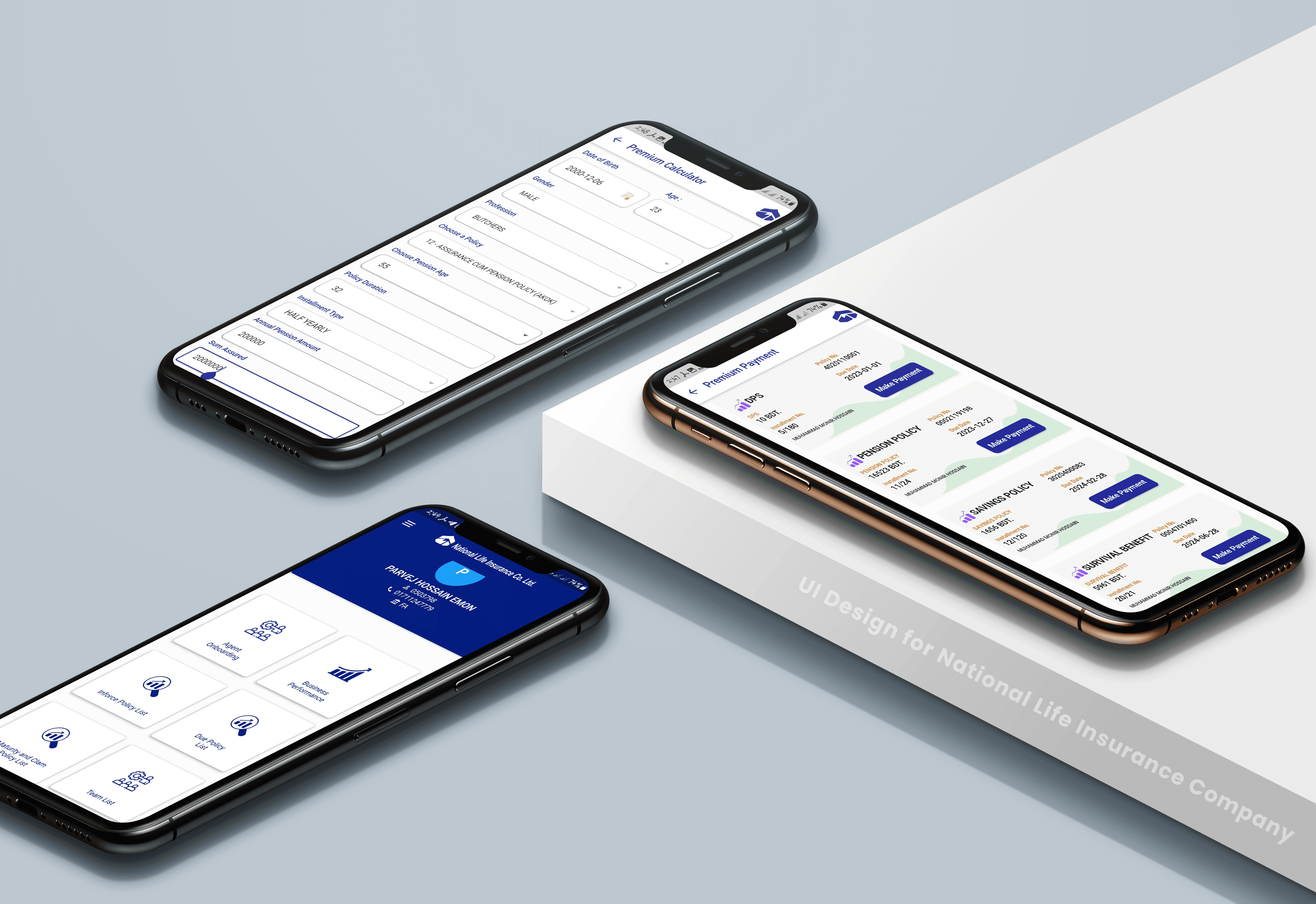 National Life Insurance app — policy screens